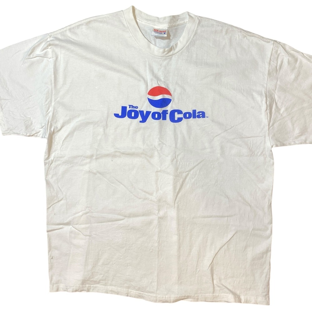 Vintage Hanes Pepsi The‎ Joy of Cola T Shirt White Graphic Tee Large 90s Y2K